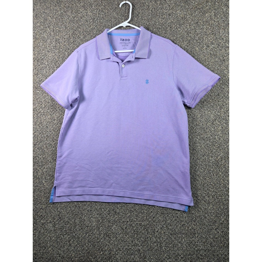 Izod Polo Shirt Mens Large Purple Advantage Performance Stretch Short Sleeve